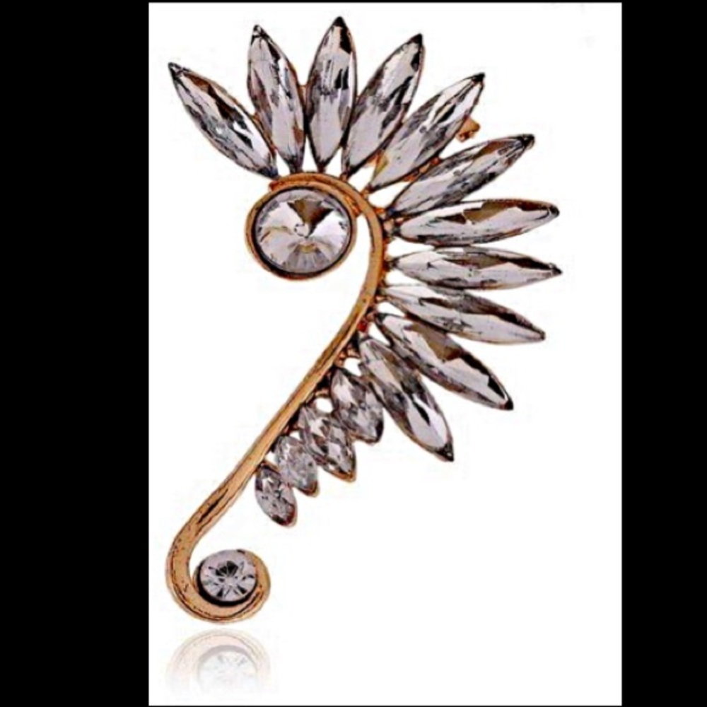 UNIQUE RHINESTONE CRYSTAL LEAF CUFF EARRING - Picture 4 of 5